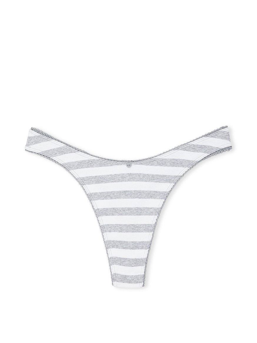 High Waisted Black Ribbed Cotton Thong
