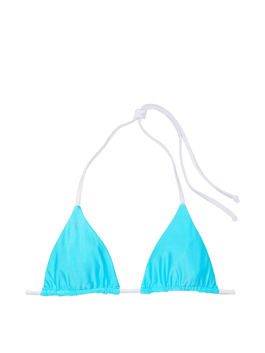 Victoria's Secret Blue Floral Pom SMALL Teeny Triangle Swim Suit Bikini Top  VS!!