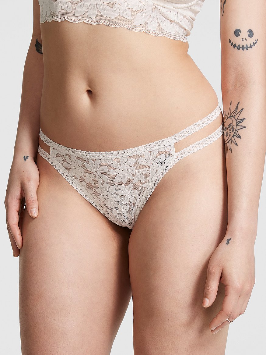 Victoria's Secret White Glam Floral Strappy Lace Cheeky Knickers