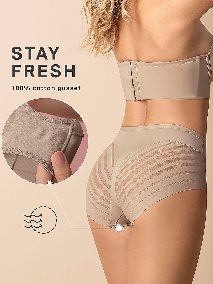 Women Lace Stripe High Waist Compression Underwear Tummy Control Shapewear  Briefs Butt Lifter Slimming Corset Seamless 