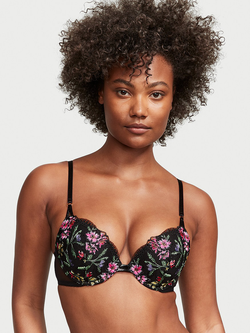 VICTORIA'S SECRET VERY SEXY Red Push-Up Bra VS Strappy Floral Embroidery  36D 38B