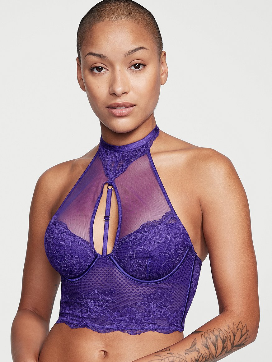Strappy Back Lace Halter Neck Bra - Womens S from Urban