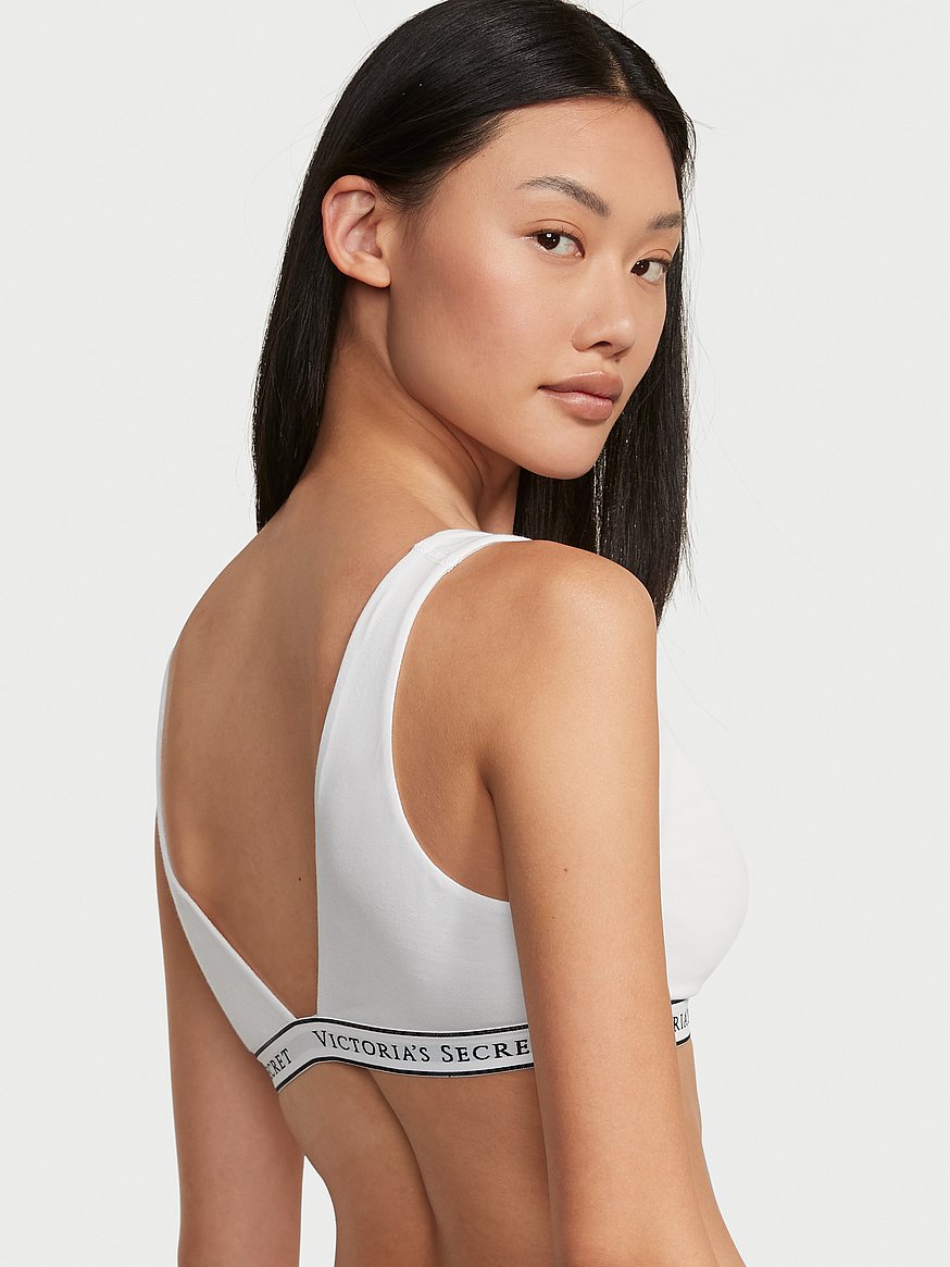 Victorias Secret Soft Satin Lace Trim Unlined Wireless Bralette Bra off  white
