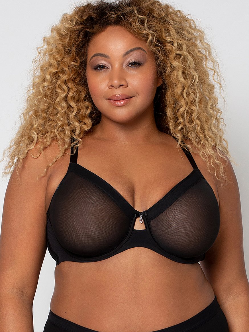 Curvy Couture Sheer Mesh Unlined, Underwired. 205 Chocolate. 44DD