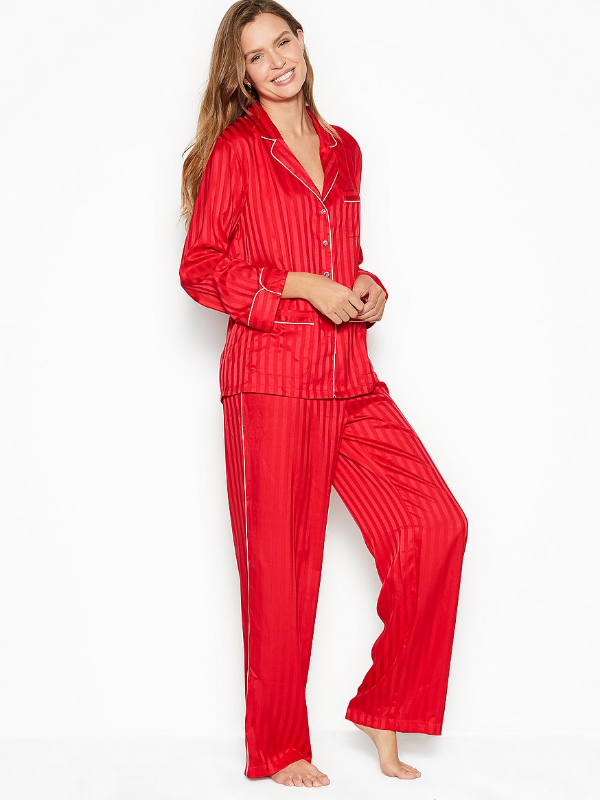 Victoria's Secrets Bling Rhinestone Satin Pajama Sleep Romper Red Large New  