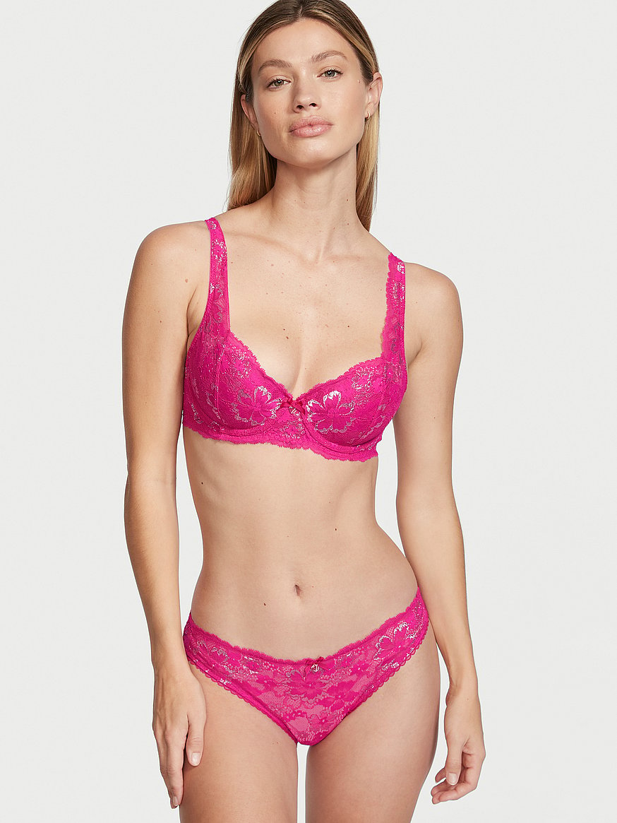 bn victoria's secrets body unlined demi all over lace pink bra
