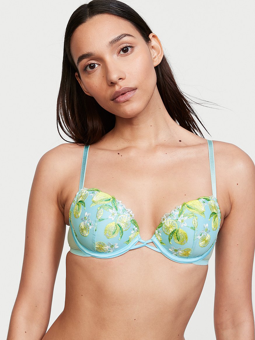 Whimsy by Lunaire Blue/Watercolor-Floral Barbados Lace-trim Mesh  Full-figure Demi Bra