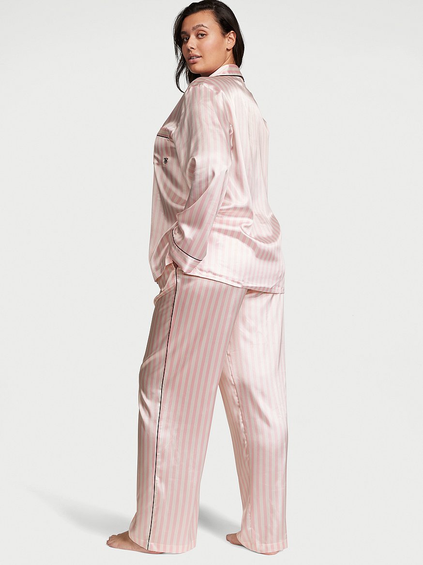 femofit, Intimates & Sleepwear, Femofit Striped White Pink Satin Pajamas  Sz M