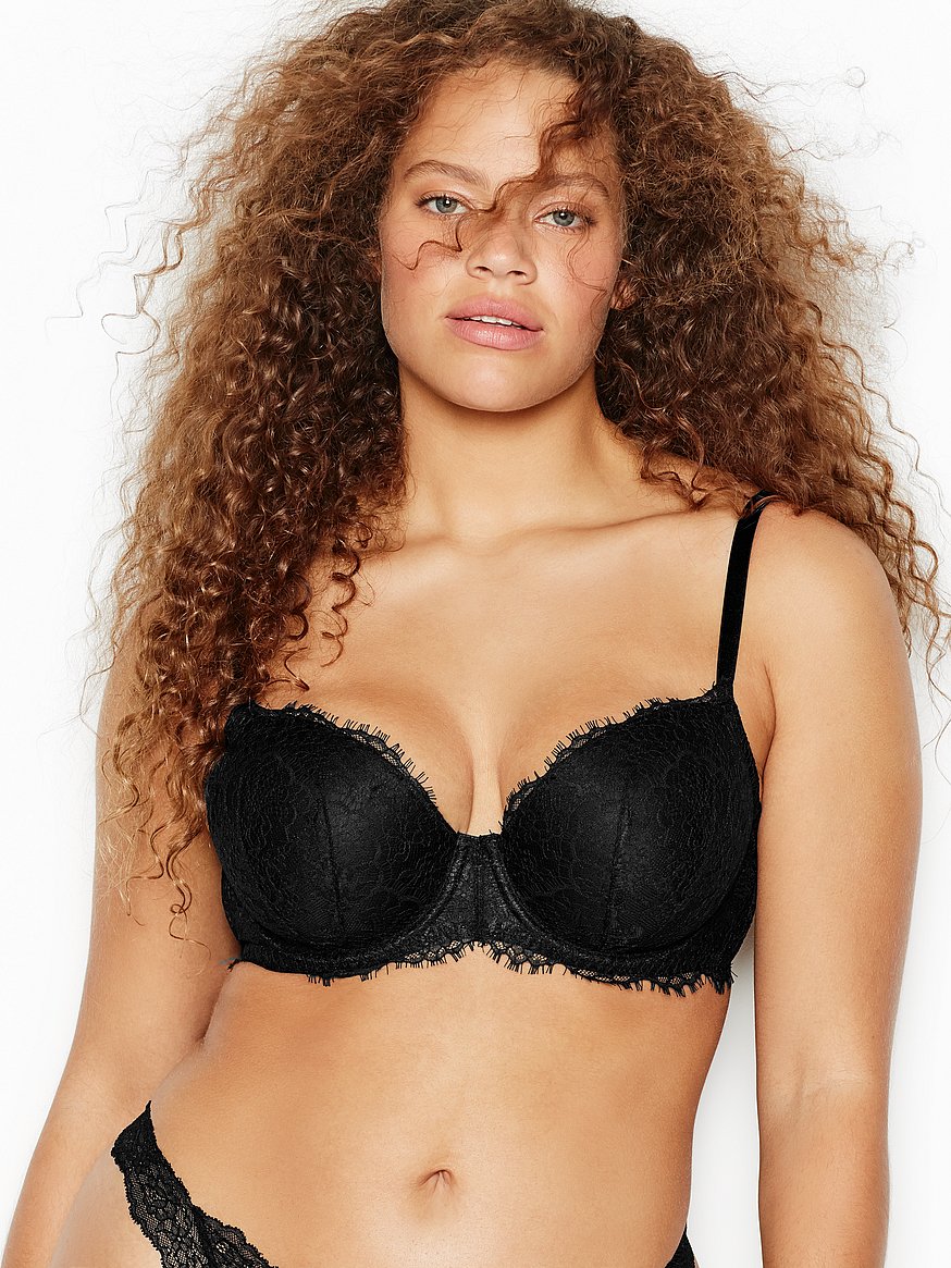  Womens Balconette Bra Lace Lightly Padded Demi Full Coverage  Plus Size Bras Underwire Support Black 34B