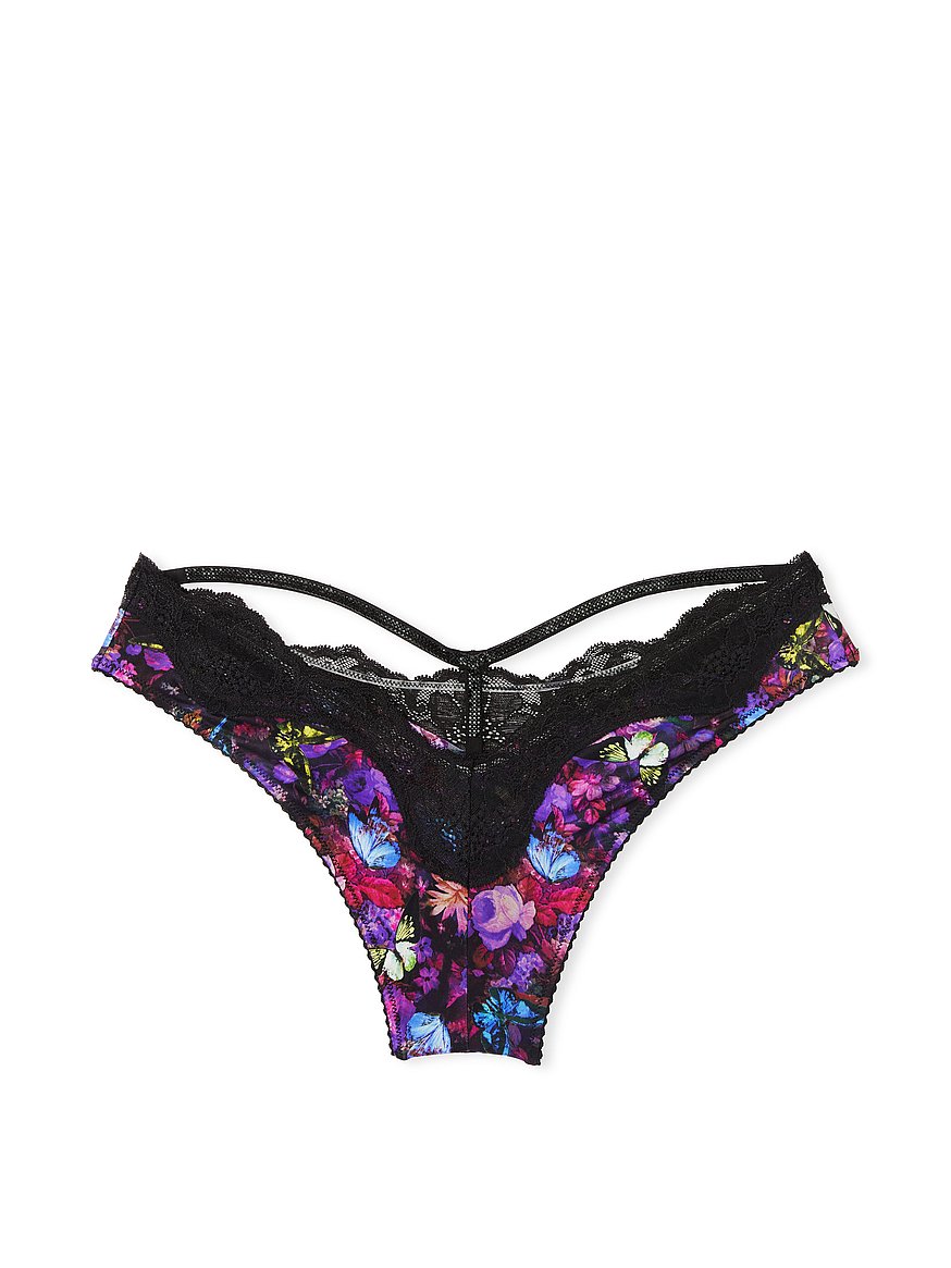 Victoria Secret Panty Brazilian XL Shine Strap Bling Dark Plum Purple Satin  New 