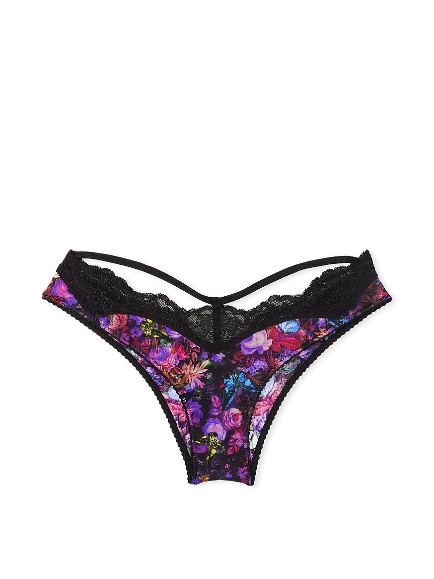 Victoria's Secret Purple See Through Floral Lace Thong String Panty L NWT  Sexy