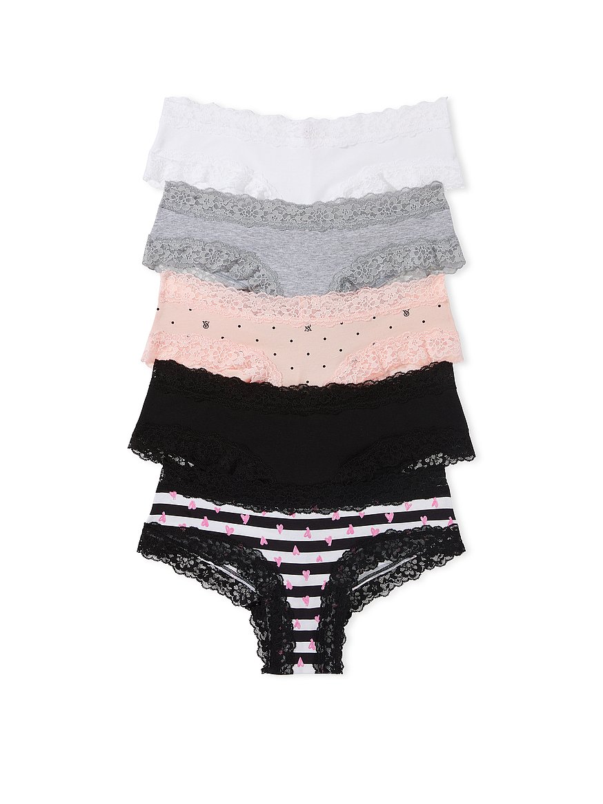 Buy Four Pack Black & White Lace trim Full Knickers Online in