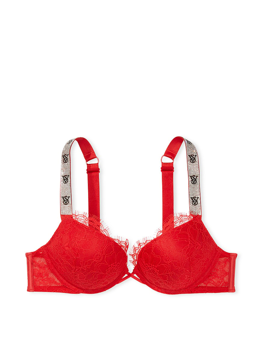 Buy Victoria's Secret Bombshell Push Up Bra, Add 2 Cup Sizes, Rhinestone  Straps (32A-38D), Lipstick Red, 34D at