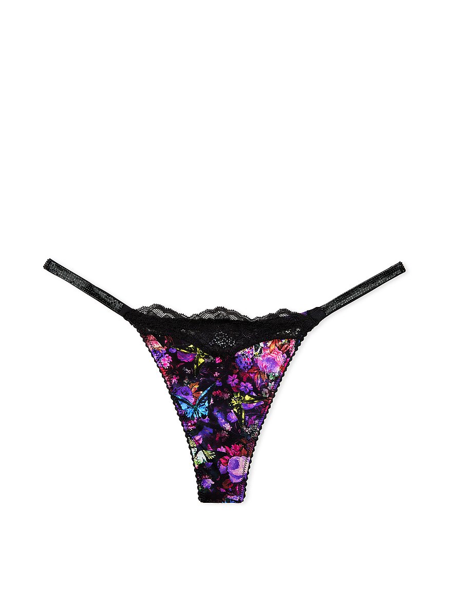 Victoria's Secret Floral Embroidered Thong Panty Color Leopard New