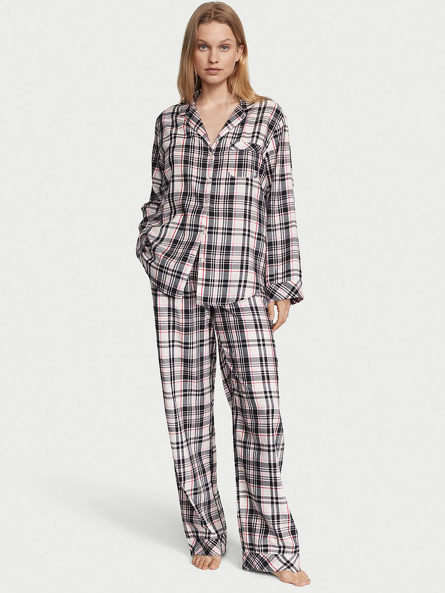 Womens Pajamas Set Flannel Long Sleeve Button Down Cotton Pj Sets for Women Plaid  Pyjama Pants Soft Loungewear 