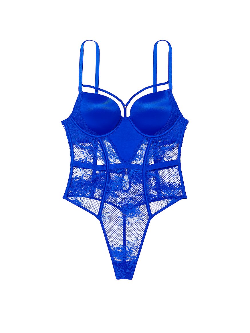 Victoria's Secret 32DDD,34D BRA SET M Panty Blue TEAL fishnet lace  crystallized 
