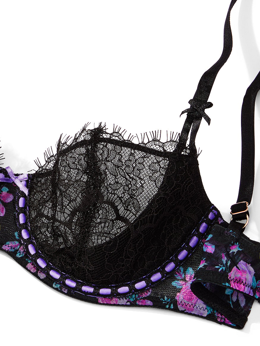 Victoria's Secret unlined 36B,36D BRA SET L,XL strappy panty BLACK mesh