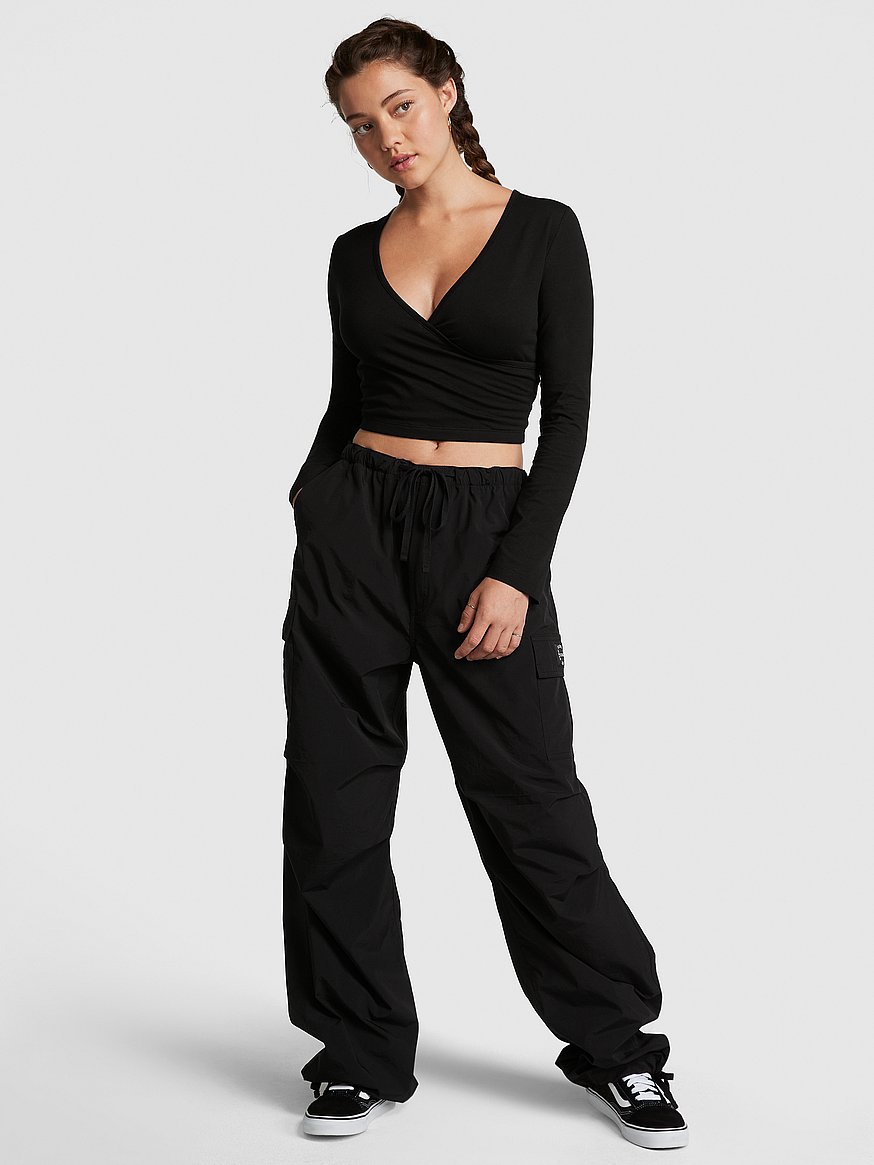 Buy ADJUSTABLE DRAWSTRING BLACK PARACHUTE PANT for Women Online in India
