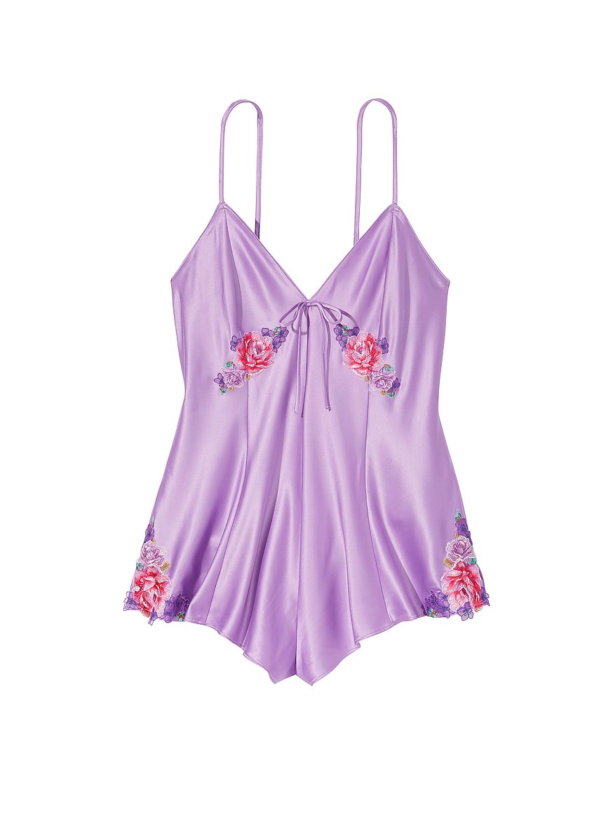 Buy Floral Embroidery Stretch Satin Romper - Order Rompers online