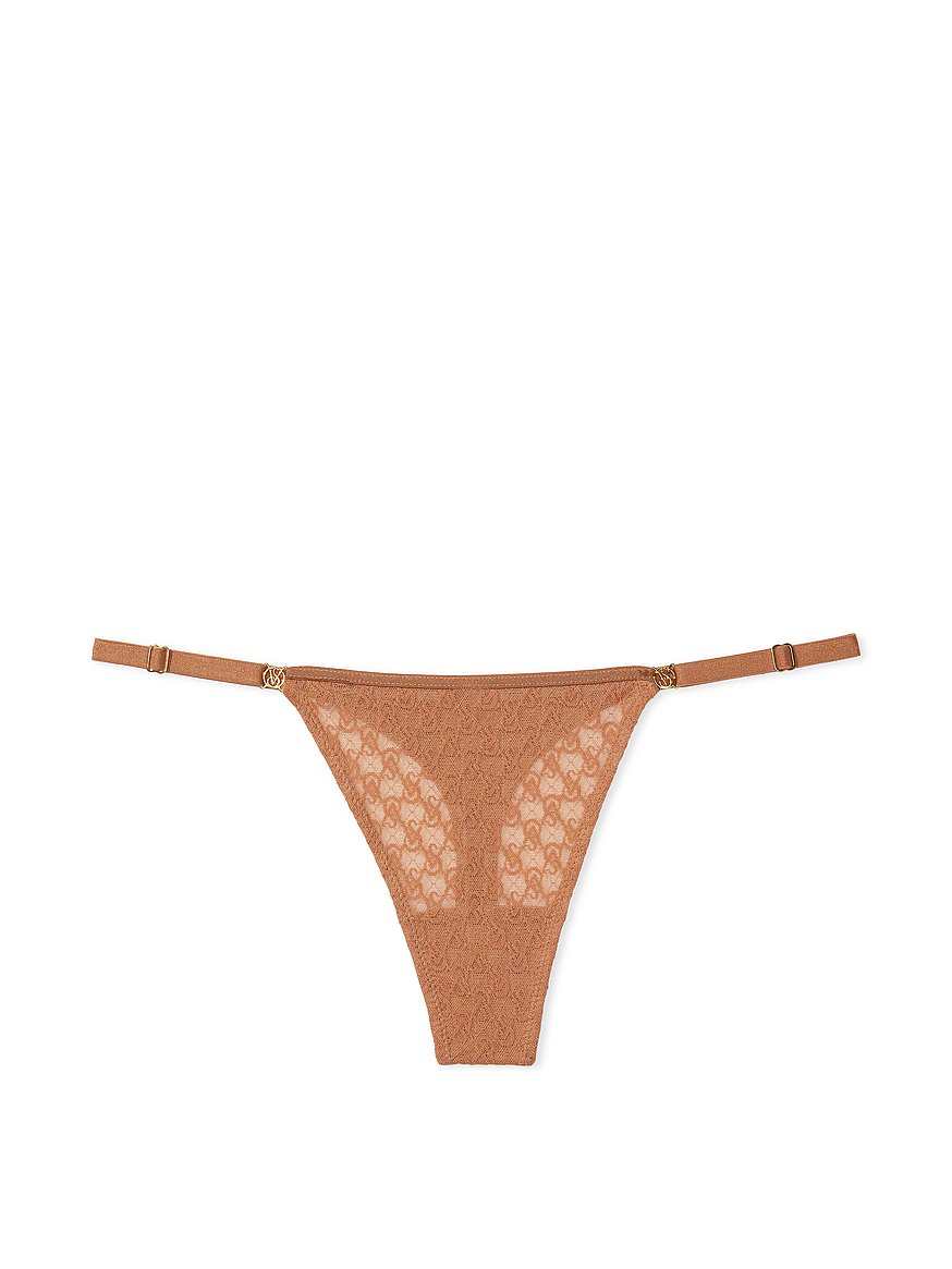 Logo Embroidery Adjustable String Thong Panty