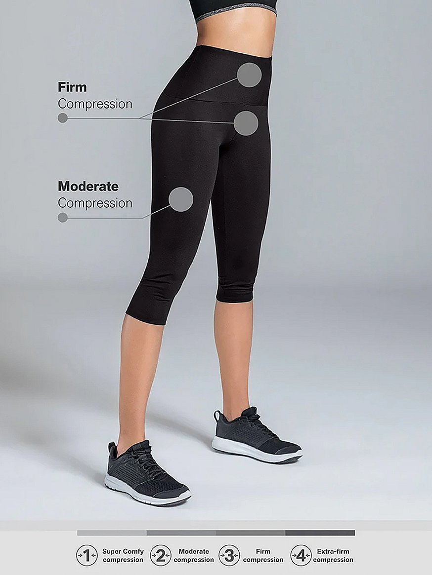 Extra Strong Compression High Waisted Running Cropped Leggings with Tummy  Control Black XS / Black
