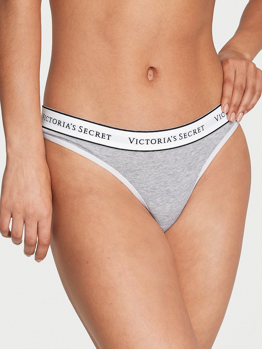 Women's 6 Pack Cotton Thong Underwear Elastic Waistband Logo Printed T-back  Panties 