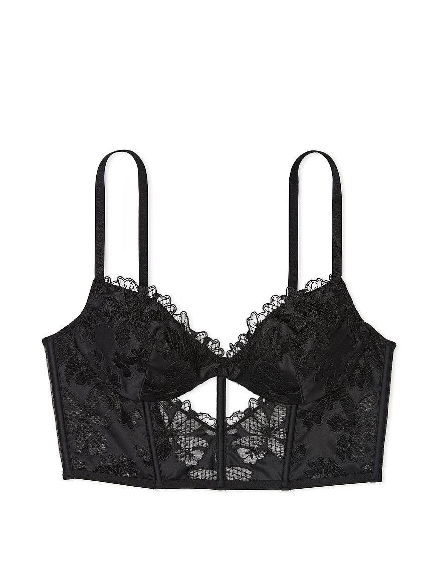 Willow Young Contemporary Black Lace Corset Top Floral Padded Cups