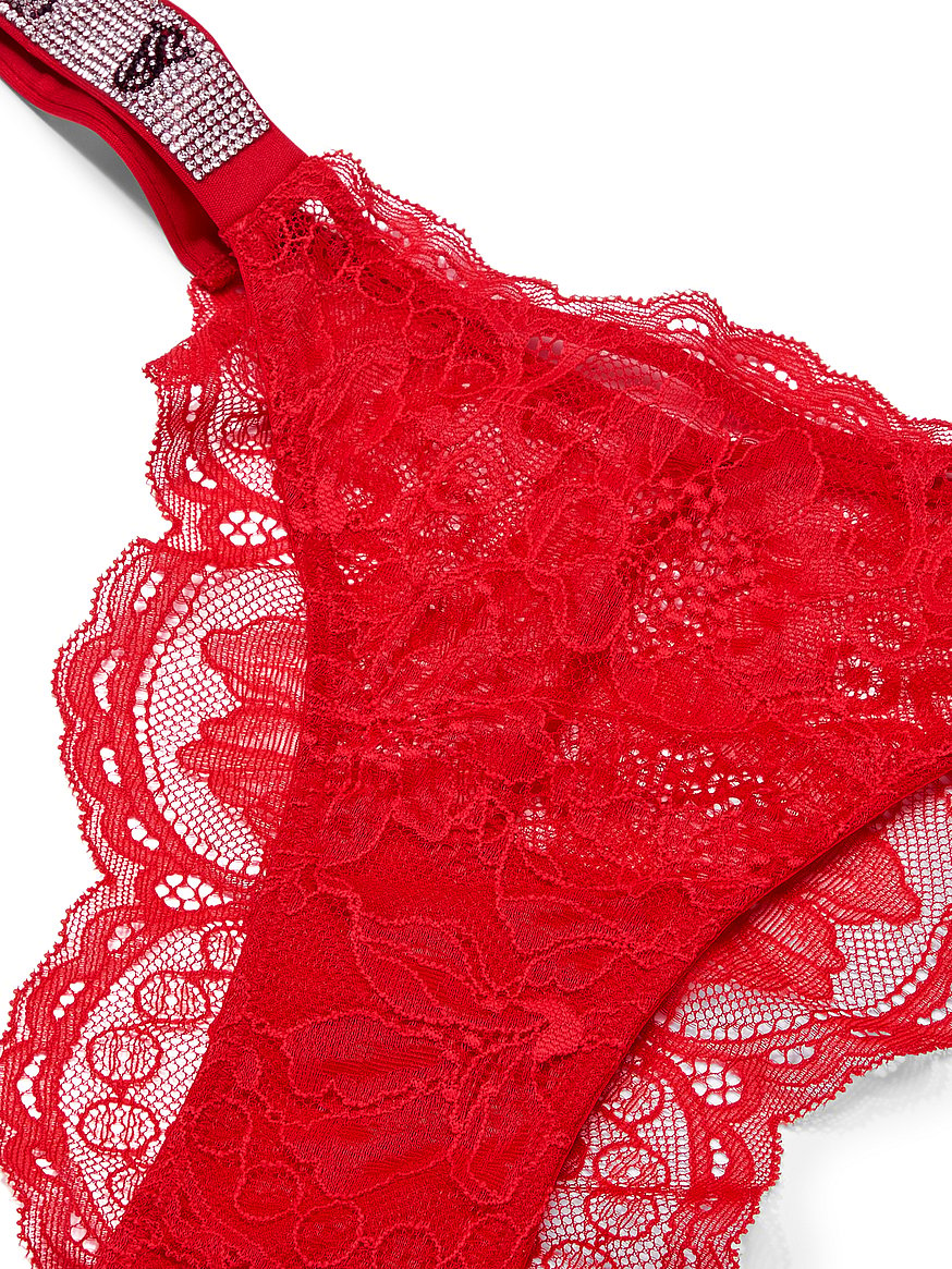 Buy Strappy Detail Lace Bralette and Brazilian Set Red For Women