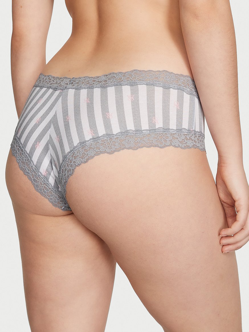 Cotton and Lace Band Cheeky Panty - Love stripe