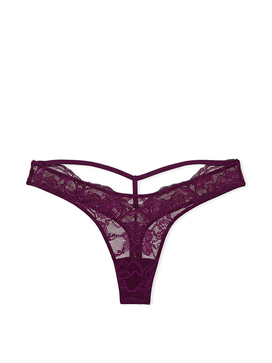 Victorias Secret Very Sexy Bombshell Rhinestone Shine Straps Thong Panty  Purple