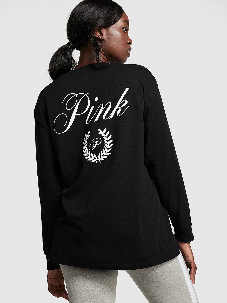 Oversized Long-Sleeve Campus Tee - - PINK Apparel