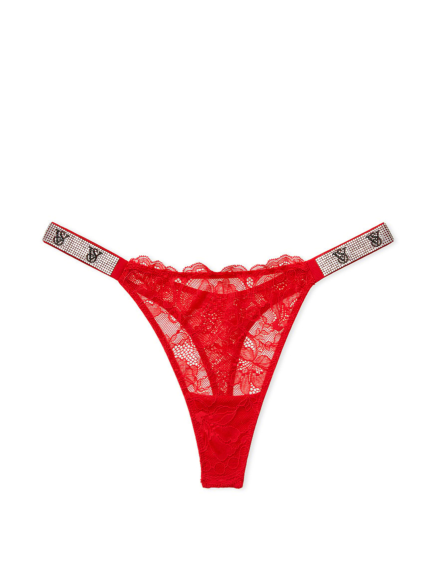 New Victoria Secret Panties Thong Large Satin HEARTS Pink Red Logo V Gold