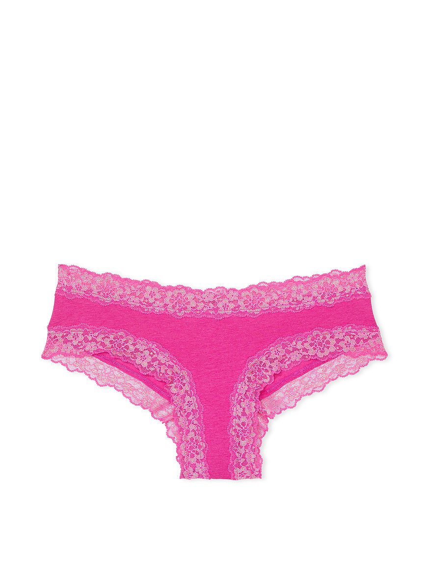 VICTORIA'S SECRET Stretch Cotton Lace-waist Cheeky Panty, Size L, set of 3,  NEW!