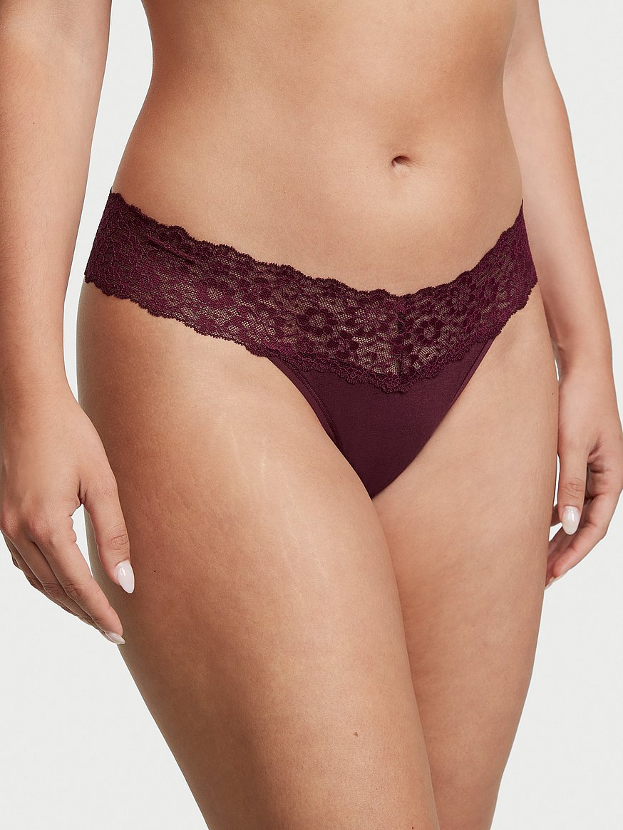 Cotton Thong Panty with Lace, Regular