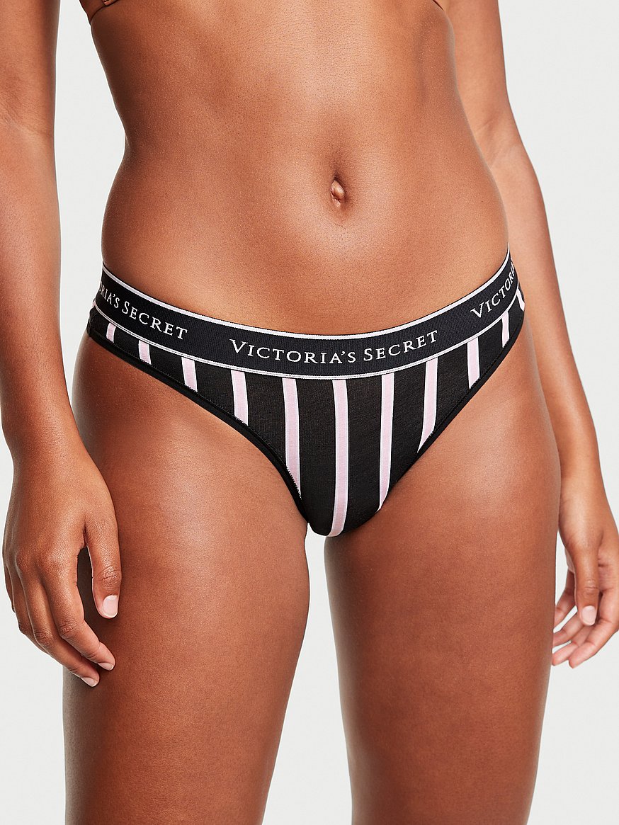  Victoria's Secret Panties Seamless Logo Waist Thong (White Gray  Stripes, S) : Clothing, Shoes & Jewelry