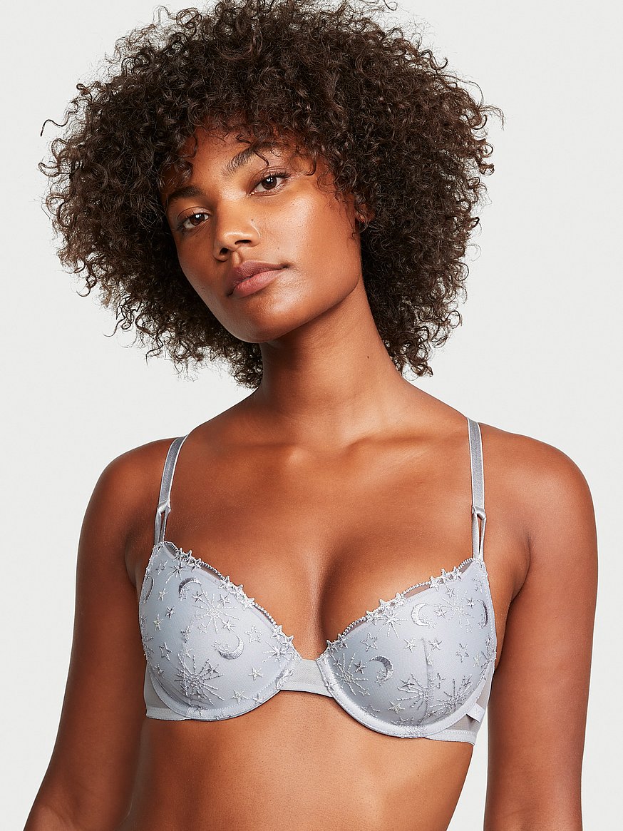 Push-up Front Closure Demi Bra - Floral embroidery
