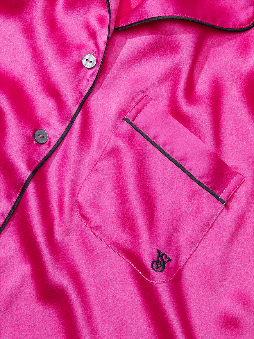 Pink silk long pajamas with frastaglio