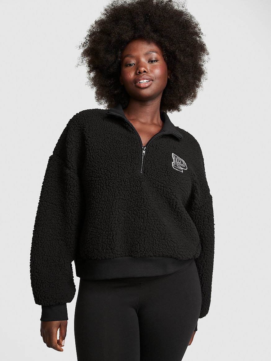 Cozy Fleece Half-Zip Pullover, Black, XS - Women's Hoodies & Sweatshirts - Pink