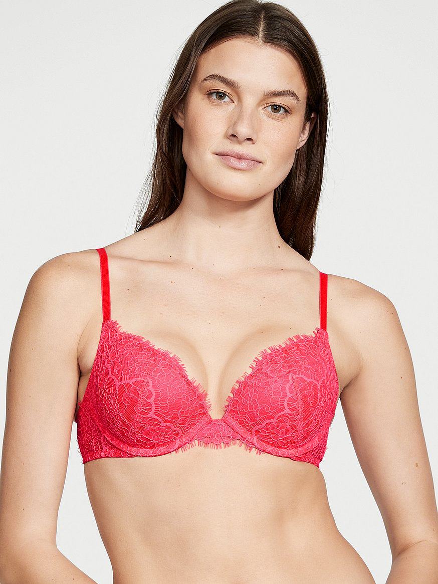 Victoria's Secret Dream Angels Push-up without Padding Bra 36DD RED Lace