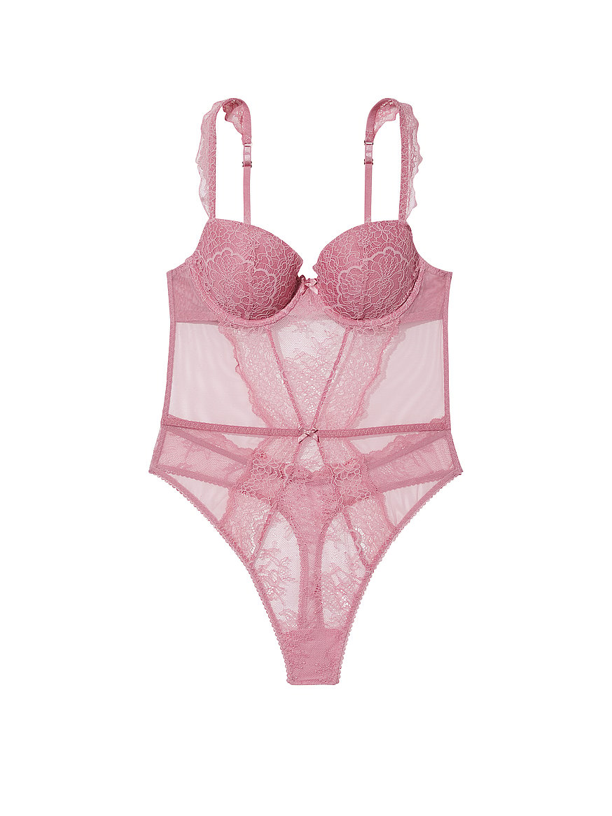BARELY THERE LACE TEDDY in Light Pink