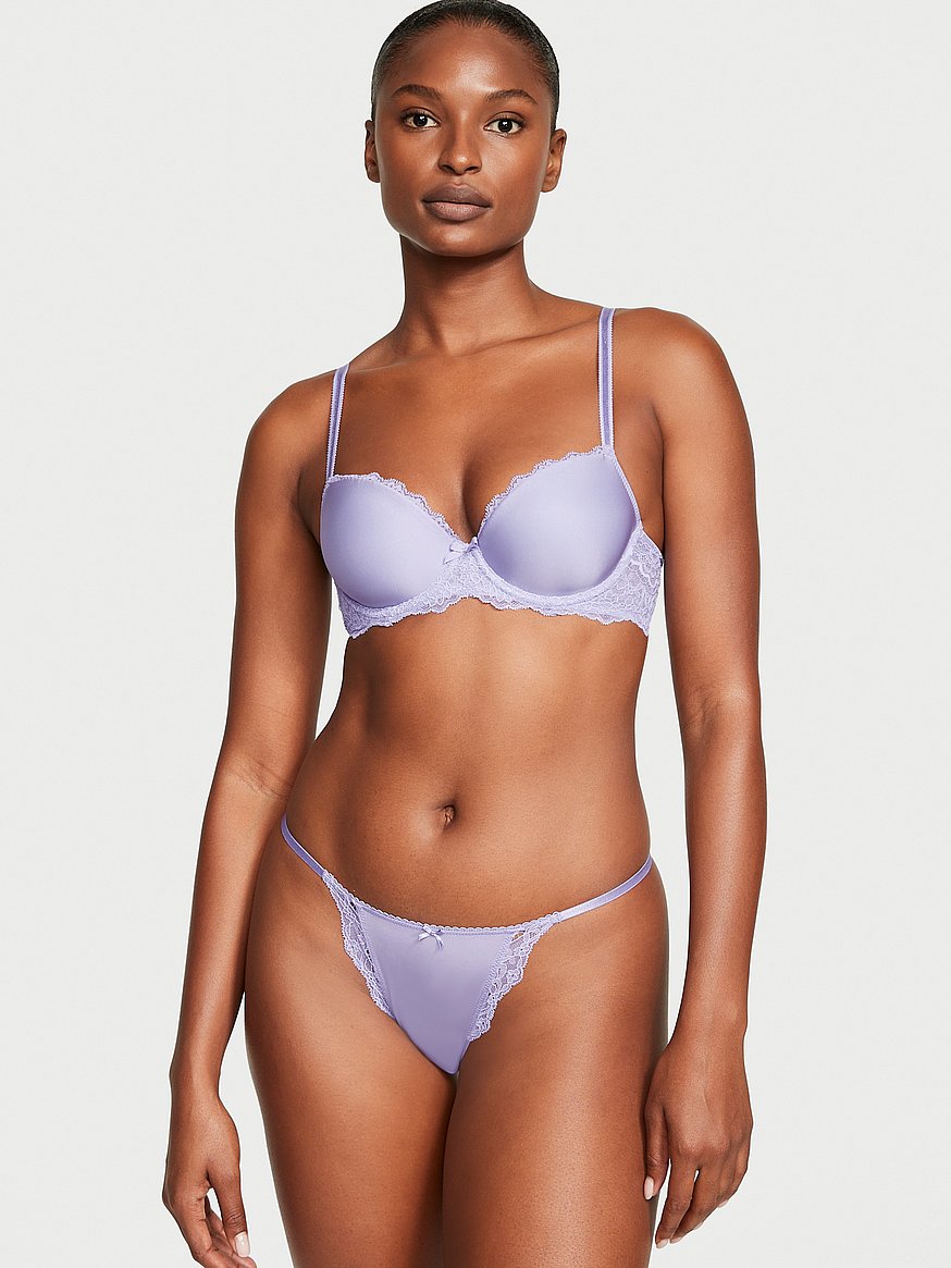 Lightly-Lined Lace Demi Bra with Lace-Up Detail