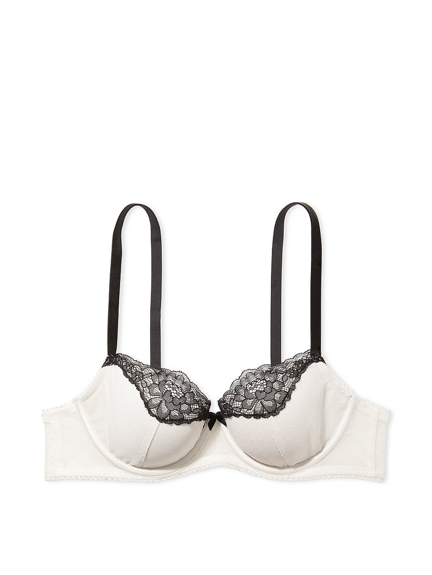 Victoria's Black and White Dream Angels Lined Demi Demi-Buste Double Bra 34  D