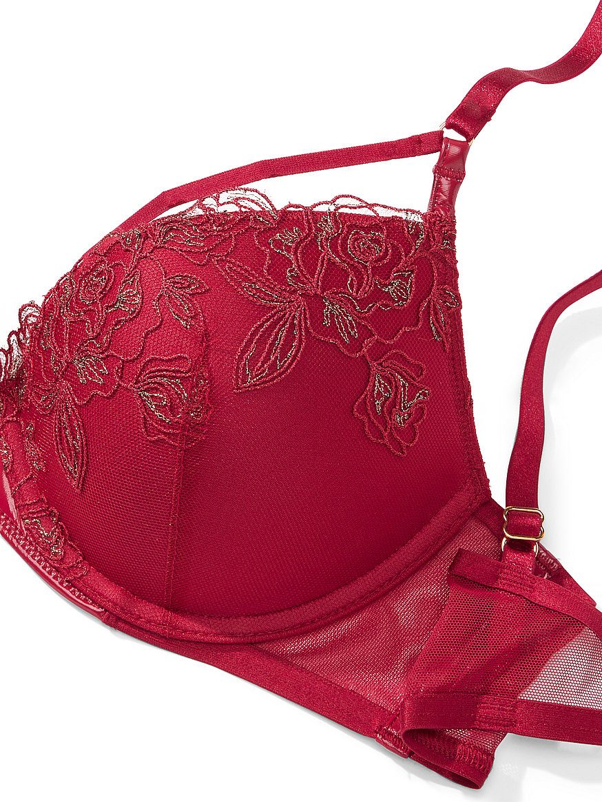 VICTORIA'S SECRET VERY SEXY Red Push-Up Bra VS Strappy Floral Embroidery 36D  38B