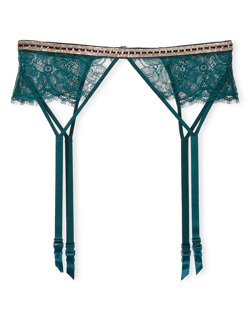 Victoria's Secret Bra Panty Garter Stockings Set 4pcs NWT Black Lace 0H0E  DL3
