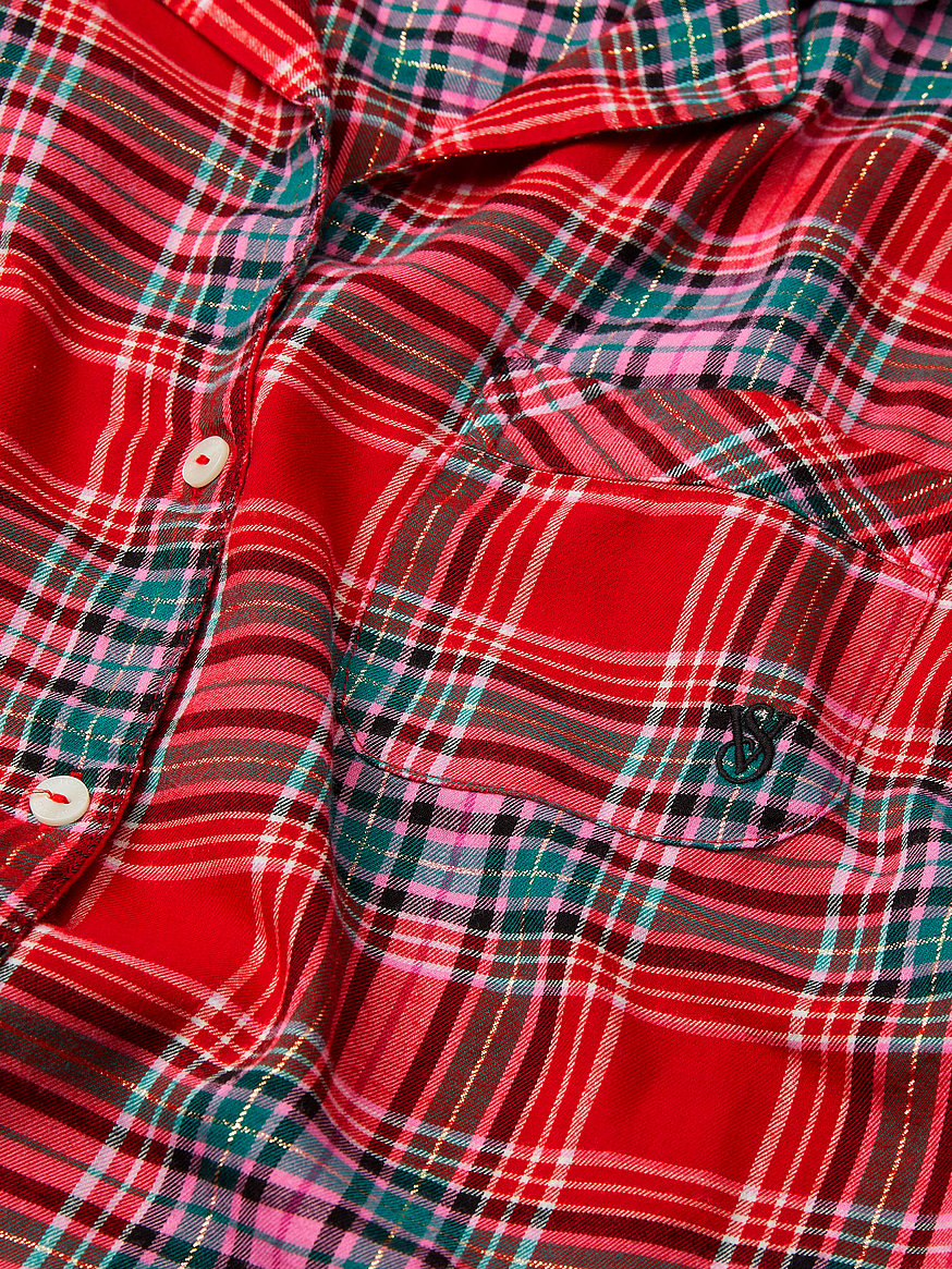 Plaid Flannel PJ Set - Crimson Green Plaid