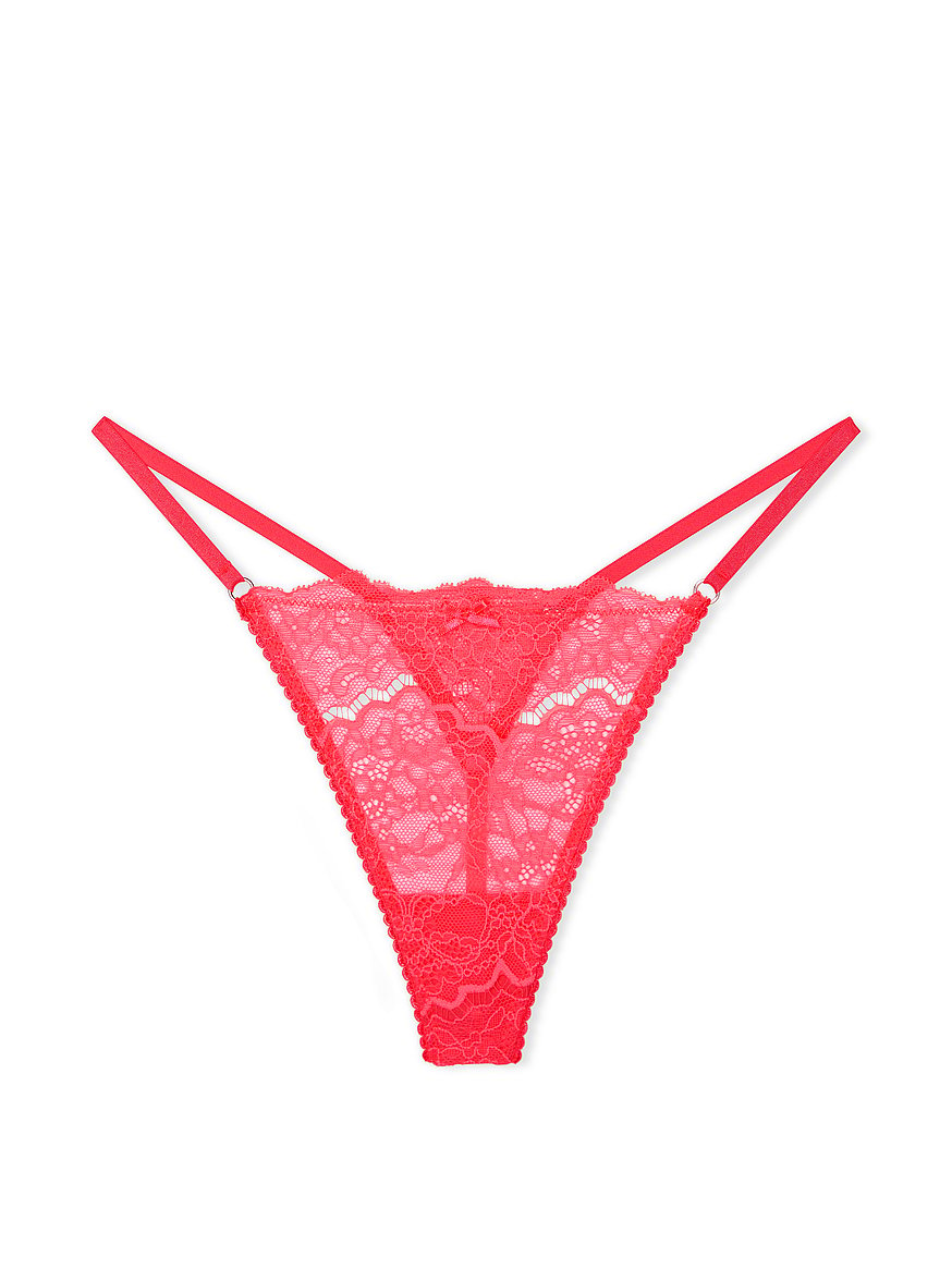 VICTORIA'S SECRET VERY SEXY Lace V-String Thong Panty M L Rose Pink  G-String VS