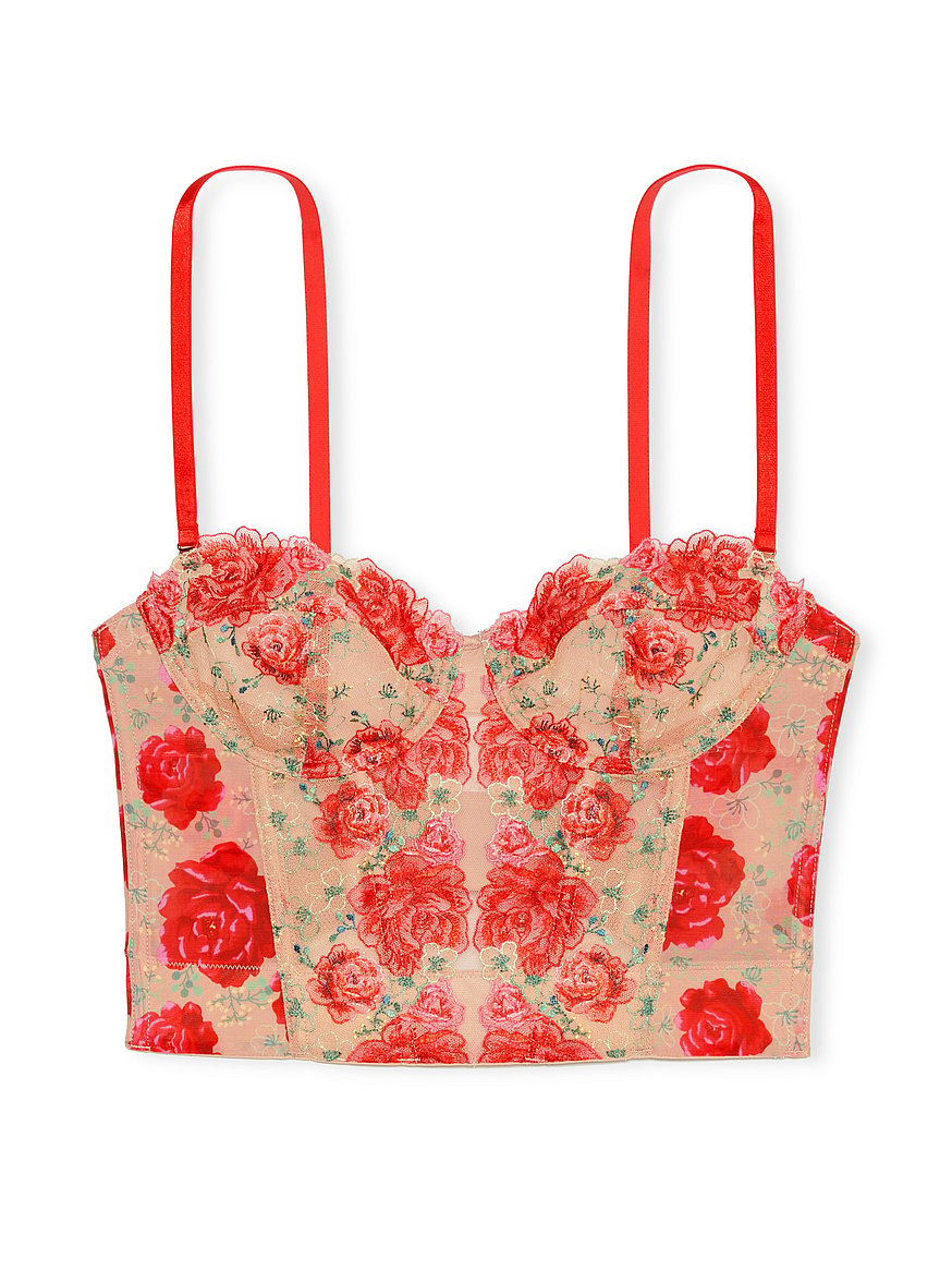 Pink Lace-Up Straps Floral Prints Laced Bustier Corset Top – Dreamdressy