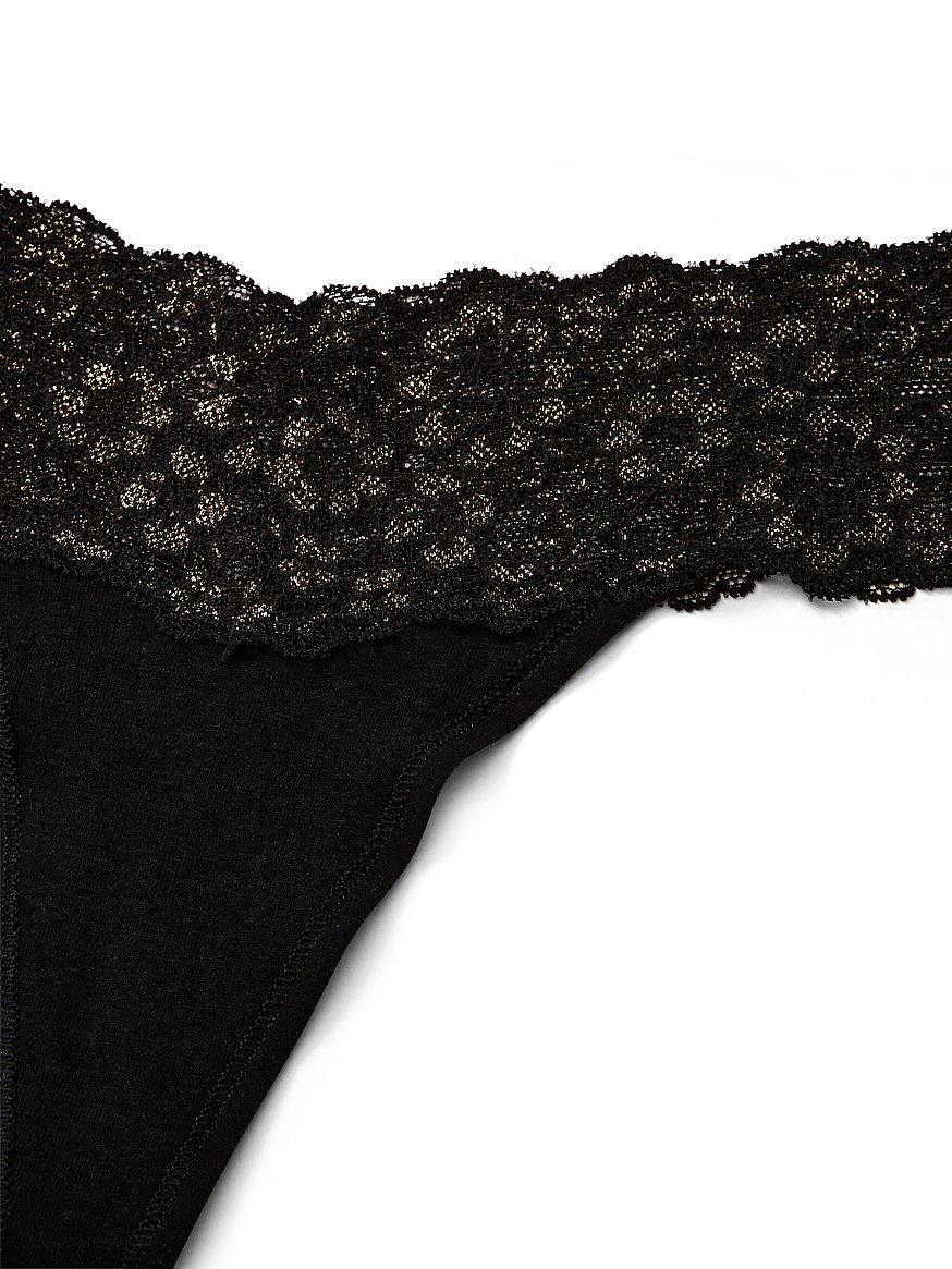 Shimmer Lace-Waist Cotton Thong Panty