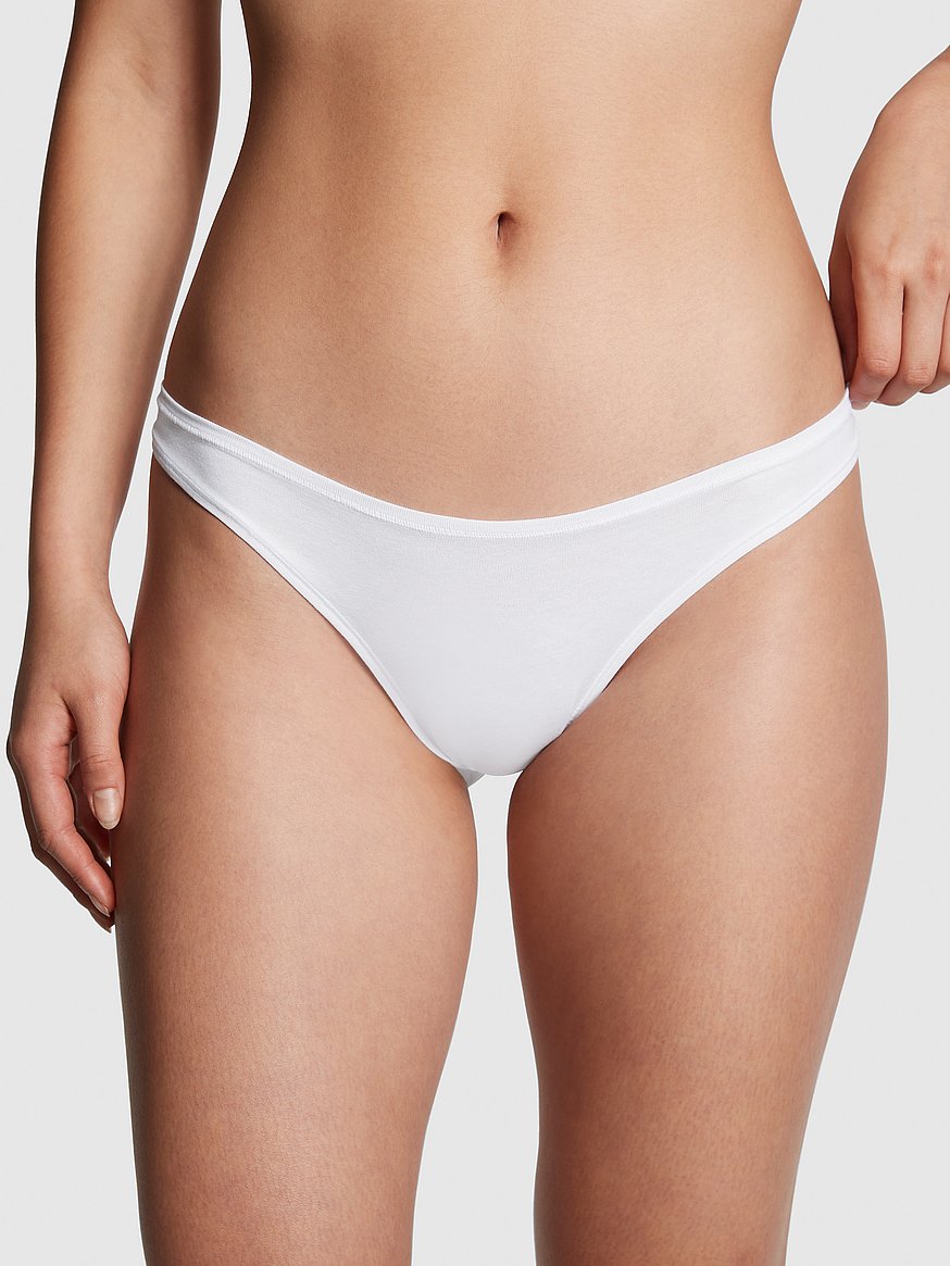 Issy White Organic Cotton High-Waisted Thong, Women's underwear