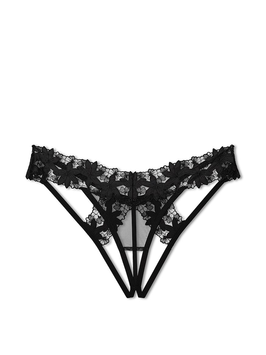 Very Sexy Floral Embroidered Open Crotch Strappy V-string Panty